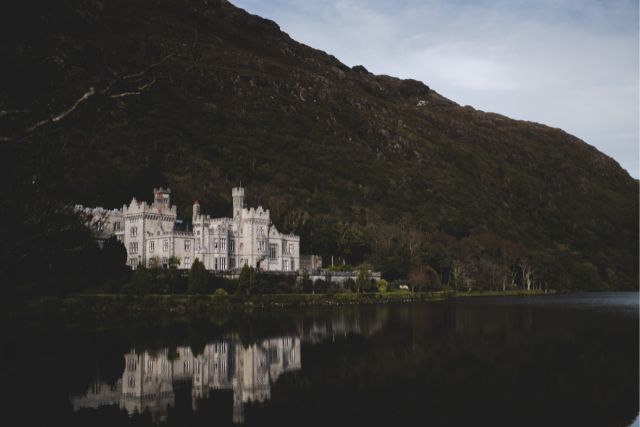 kylemore abbey from the river coribb