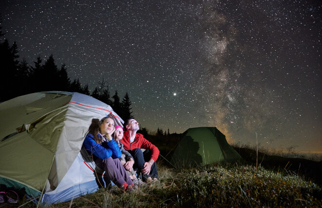 Family star gazing at National Park 